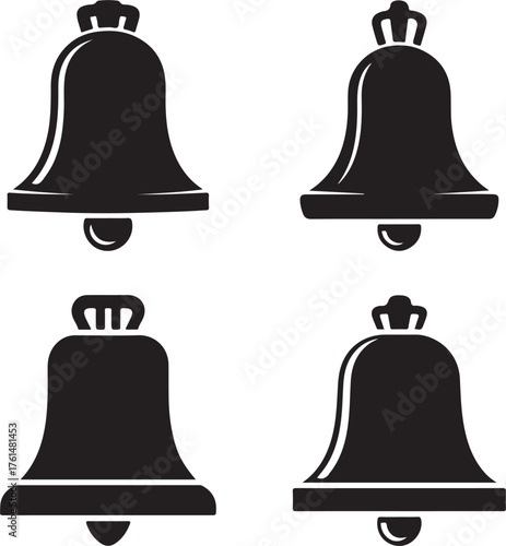 Four liberty bells in black silhouette displayed in a grid pattern on a white background image art