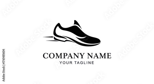 Elegant black shoe logo design for a modern company with fast movement.