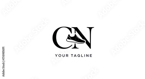 CN logo design with a shoe icon and tagline for athletic footwear.
