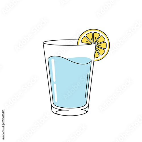 Refreshing glass of lemon water icon, a healthy and hydrating beverage depicted in a clean and simple line art vector style