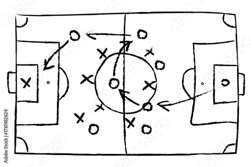 vector soccer game tactic, top view of football field. clipart isolated on transparent background. 

