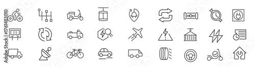 Electric Vehicle line icon set. EV, electric socket station, car plugged, battery, technology, home car charging, power station, taxi, road, race, automobile line icon set. Ui thin line icon pack.