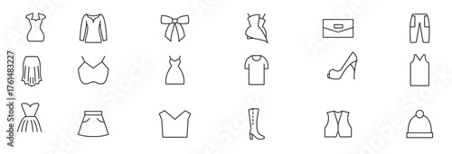 Fashion and clothing line icon set. Fashion, sewing, clothes, dress, swag, beauty, trand outline icon collection. UI thin outline icons pack.