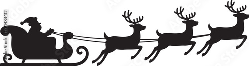 illustration of santa clause riding his sleigh pulled by reindeers. Vector Christmas element
