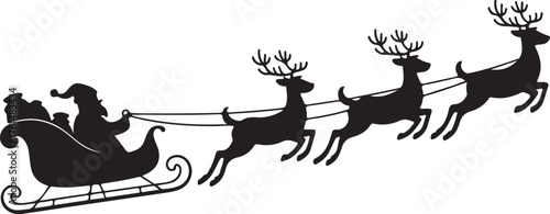 illustration of santa clause riding his sleigh pulled by reindeers. Vector Christmas element