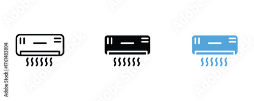 Air conditioner vector icon set isolated on white background.  climate, control, temperature, symbol.