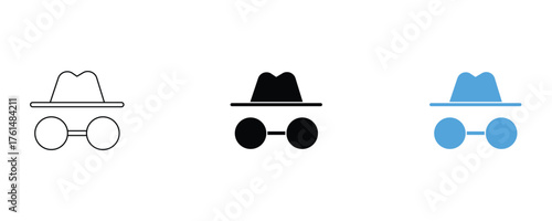 Incognito icon set vector on white background. anonymous, privacy, secret, hidden, spy, detective, hacker, mask, disguise, identity, security, protection, symbol.