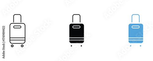 Suitcase icon set vector on white background.  luggage, bag, travel, trip, vacation, journey, adventure, tourism, destination, airport, flight, hotel, symbol.