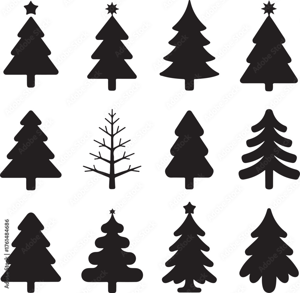 Obraz premium Merry Chrismas tree icon set on gray background vector illustration flat desing