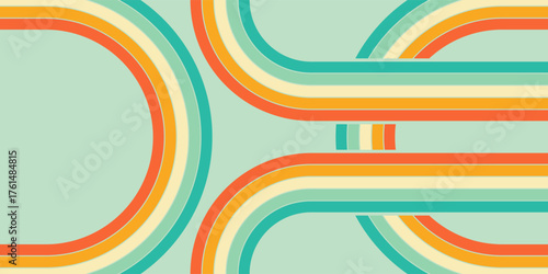 Abstract retro background with flowing curved parallel lines creating a dynamic seventies style graphic pattern