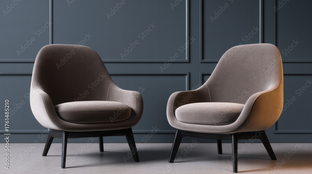 Obraz premium Elegant velvet chair in living space with modern design and soft texture creating cozy atmosphere