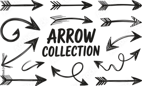 Hand drawn arrow collection with grunge texture and variety of styles