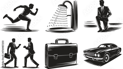Collection of business and lifestyle illustrations in a graphic style