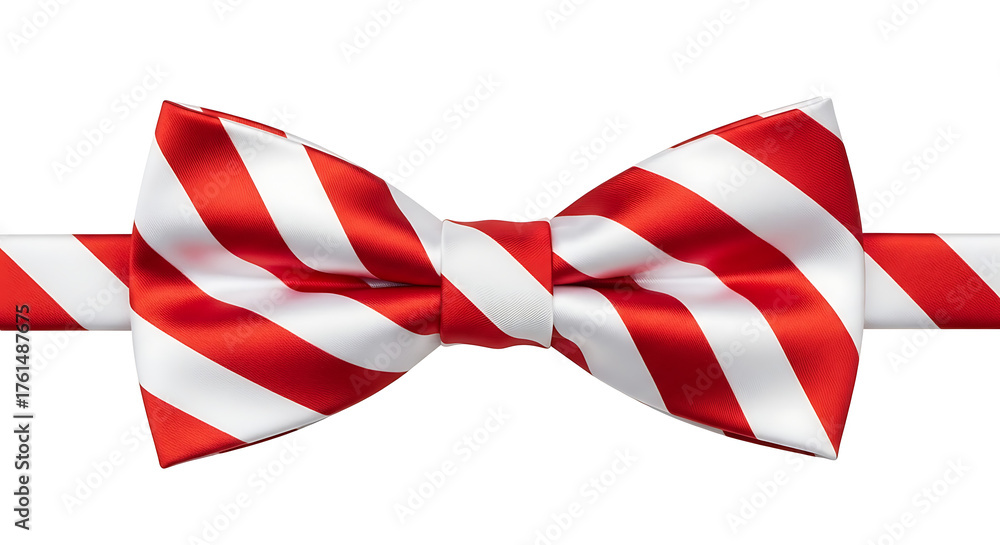 Fototapeta premium Red and white striped satin bow tie on white background