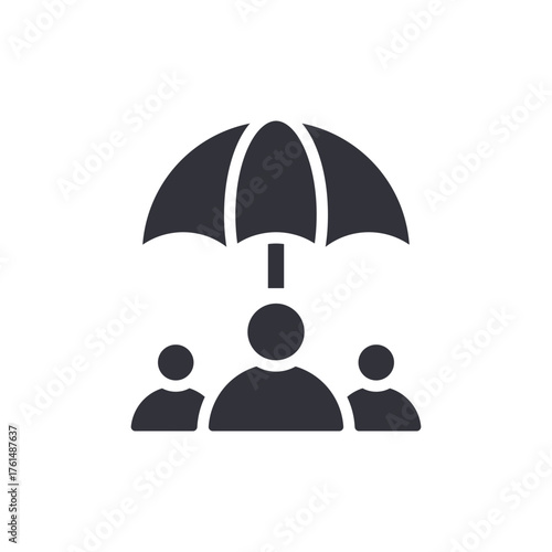 Protected People Under Umbrella Security Solid Icon Design