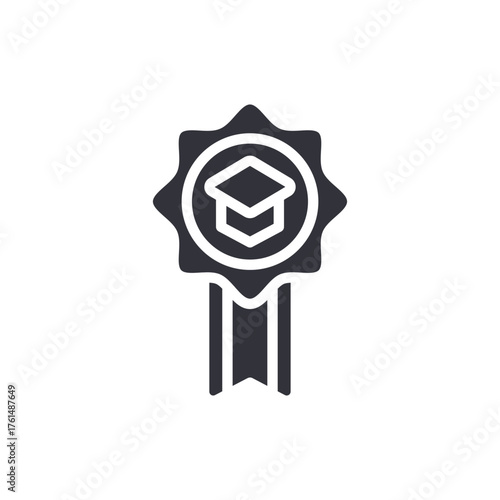 Graduation Cap Academic Achievement Ribbon Award Icon