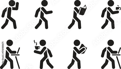 Collection of diverse stick figure icons representing various activities and actions