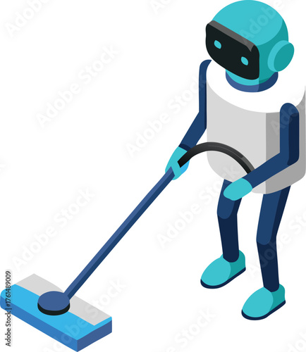 blue robot cleaning isometric style clip art preview