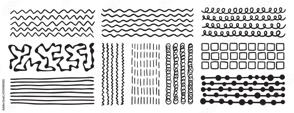 Fototapeta premium Spiral doodle hand drawn wavy underline set. Wavy lines smooth elements collection. 