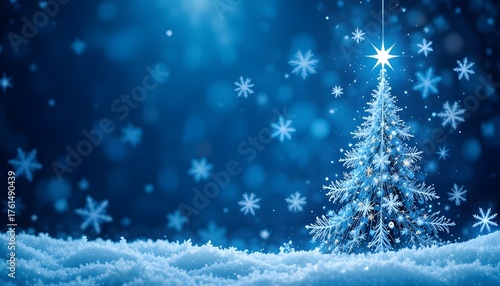 Blue Holiday Background with Snowflakes and Stars for Christmas Celebration, Winter Festive, and Seasonal Design Concepts