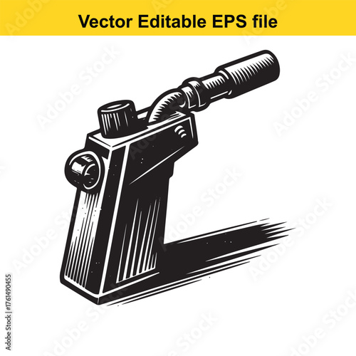 Vector art of black and white illustration of a blowtorch