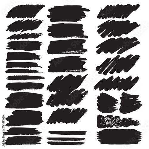Black Grunge Brush Stroke Collection – Abstract Paint Texture Set for Design and Illustration