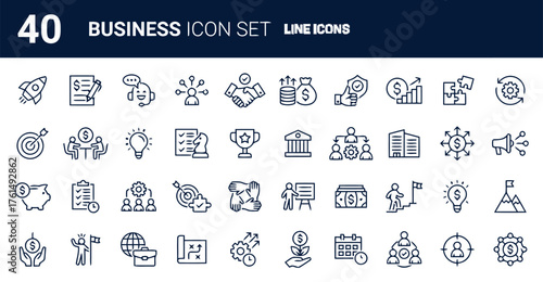 business, icon, set, line, white, collection, professional, finance, marketing, management, strategy, planning, communication, technology, data, analysis, research, development, innovation, startup, e