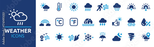 weather, icon, climate, forecast, rain, sun, cloud, temperature, wind, snow, storm, rainbow, thermometer, humidity, fog, lightning, tornado, umbrella, moon, stars, day, night, season, nature, environm