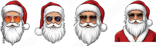 Set of Cool Santa Claus Faces with Sunglasses Vector Collection