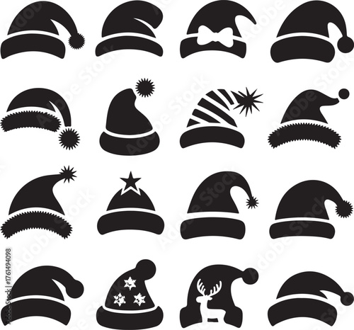 Silhouette of santa claus hat, Christmas santa claus hat vector