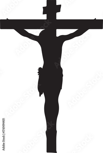 Silhouette of the crucifixion of Jesus Christ on a white background