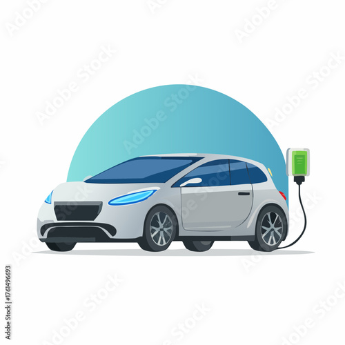 Modern Electric Car Vector Illustration, Eco-Friendly Vehicle with Sleek Design, Perfect for Automotive, Technology, and Sustainable Transportation Projects
