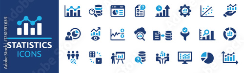 statistics, data, analysis, icons, set, business, chart, graph, bar chart, line graph, pie chart, database, magnifying glass, document, report, research, growth, trend, forecast, probability, analytic