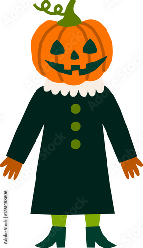 Cute simple Halloween character vector illustration. Witch with pumpkin had clipart