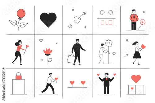 Valentine's day silhouette vector bundle grid layout romantic icons for love and relationships