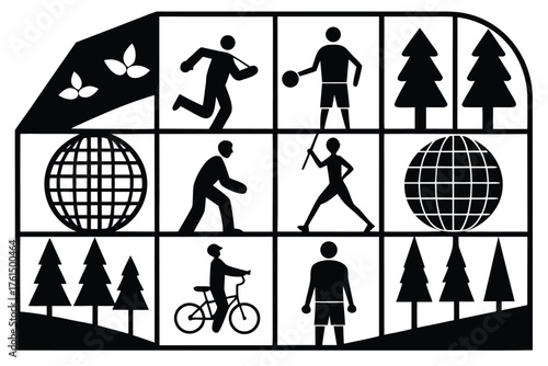 Silhouette vector bundle sports nature grid layout people activities scalable eps icon