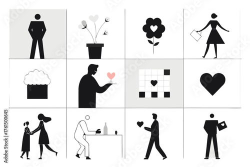 Charming silhouette vector icons bundle for romantic and everyday scenes eps scalable graphic elements