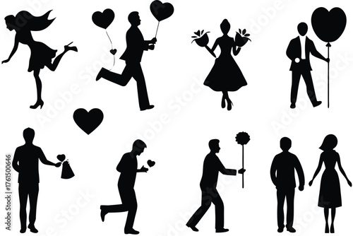 Romantic couple silhouettes vector bundle for valentine's day and love themed designs