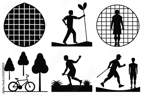 Silhouette vector bundle grid layout diverse activities and elements scalable illustration eps