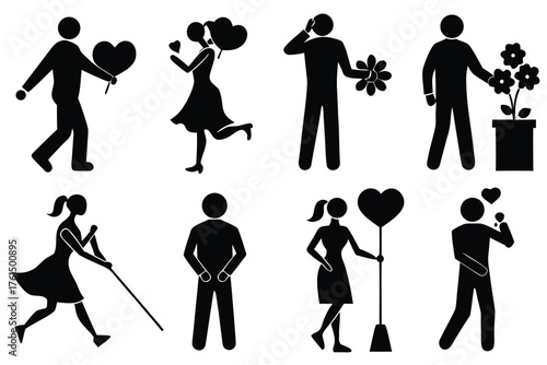 Romantic silhouette vector bundle collection of couples and individuals expressing love