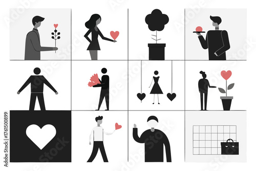 Silhouette vector bundle grid layout iconic love and relationship illustrations scalable eps