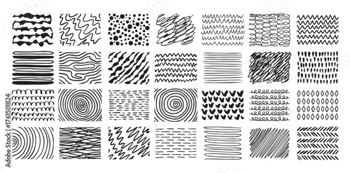 Hand drawn crosshatch line drawing set. Different pen scratch. Doodle isolated vector. 
