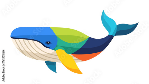 Colorful whale illustration playful vector design ideal for childrens books and educational materials isolated on white background