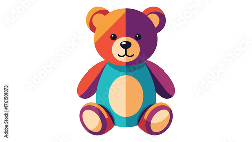 Colorful teddy bear illustration flat vector design of a cute stuffed animal isolated on white background