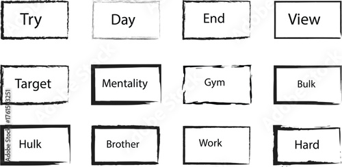 Title (Minimum 10 words): Motivational Word Collection in Hand-Drawn Sketch Boxes Representing Fitness, Effort, and Goals