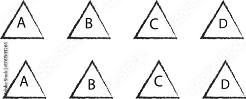 Title (Minimum 10 words): Minimal Hand-Sketched Triangle Grid Displaying Shading Differences Across Two Comparative Rows