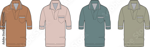 A collection of four pajama shirts in various colors, showcasing classic design and comfort