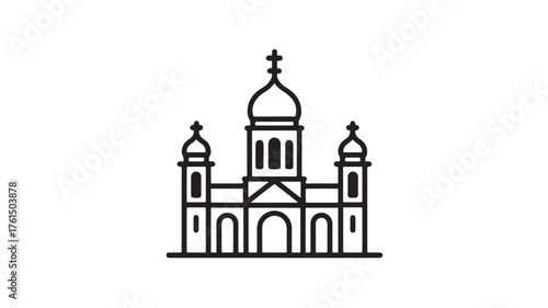 Elegant line drawing of a grand cathedral with domes and towers, representing faith and architecture.