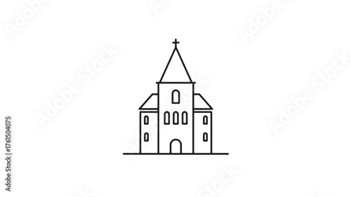 Simple outline of a church with a steeple, representing faith and community.
