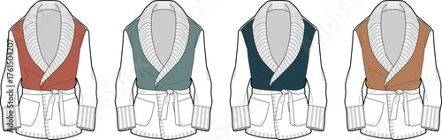 Versatile men's knitted cardigan illustration. Classic shawl collar and tie belt design in four sophisticated color variations, perfect for stylish loungewear and casual comfort